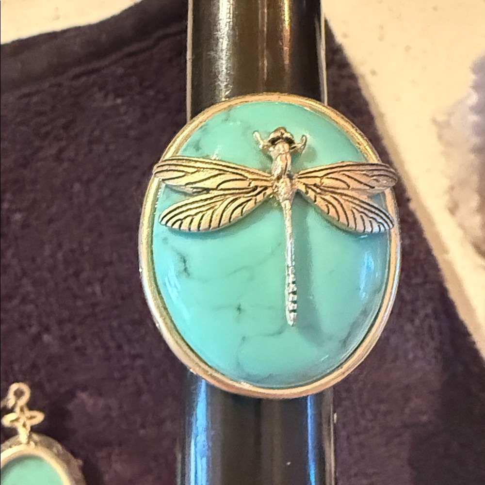 Dragonfly Turquoise Statement Ring & Earring Set - image 6